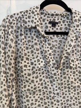 Ann Taylor White Blouse with Black Floral Print